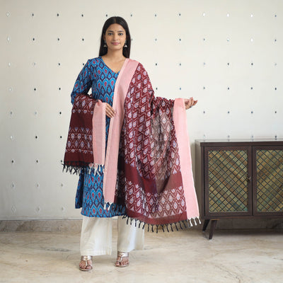 Blue Handloom Cotton Pochampally Ikat Kurta Set (Set of 3)