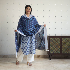 Blue Handloom Cotton Pochampally Ikat Kurta Set (Set of 3)