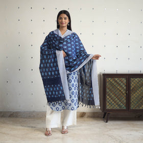 Blue Handloom Cotton Pochampally Ikat Kurta Set (Set of 3)