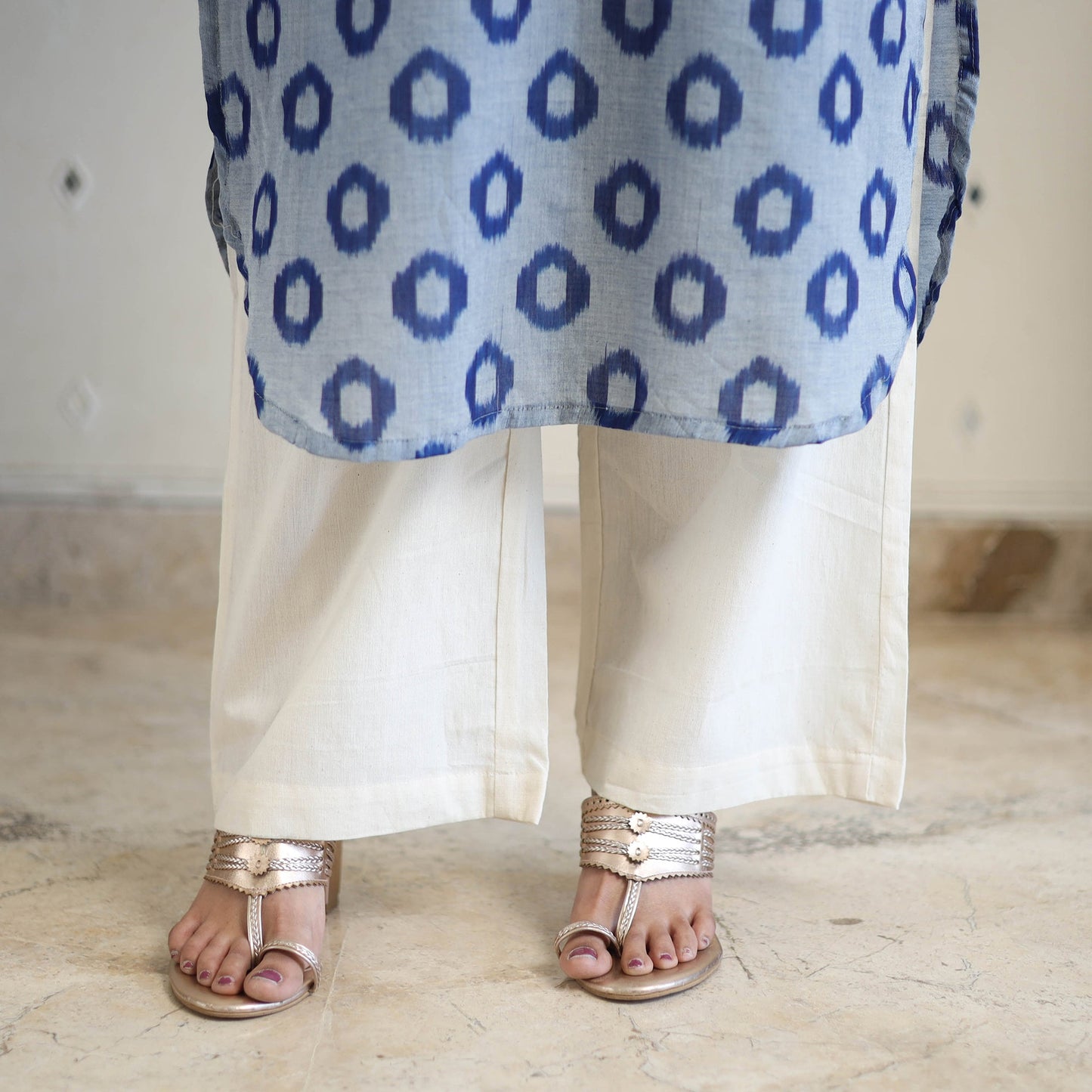 Blue Handloom Cotton Pochampally Ikat Kurta Set (Set of 3)