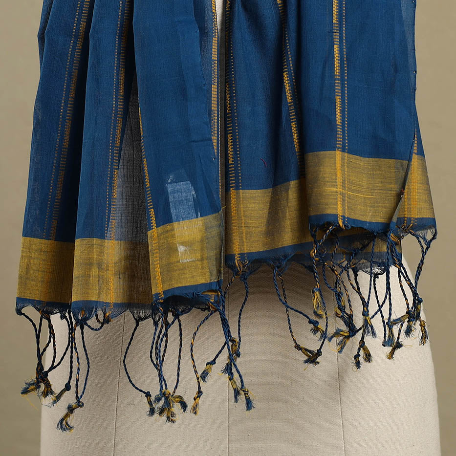 Blue Handloom Cotton Srikakulam Jamdani Stole with Tassels