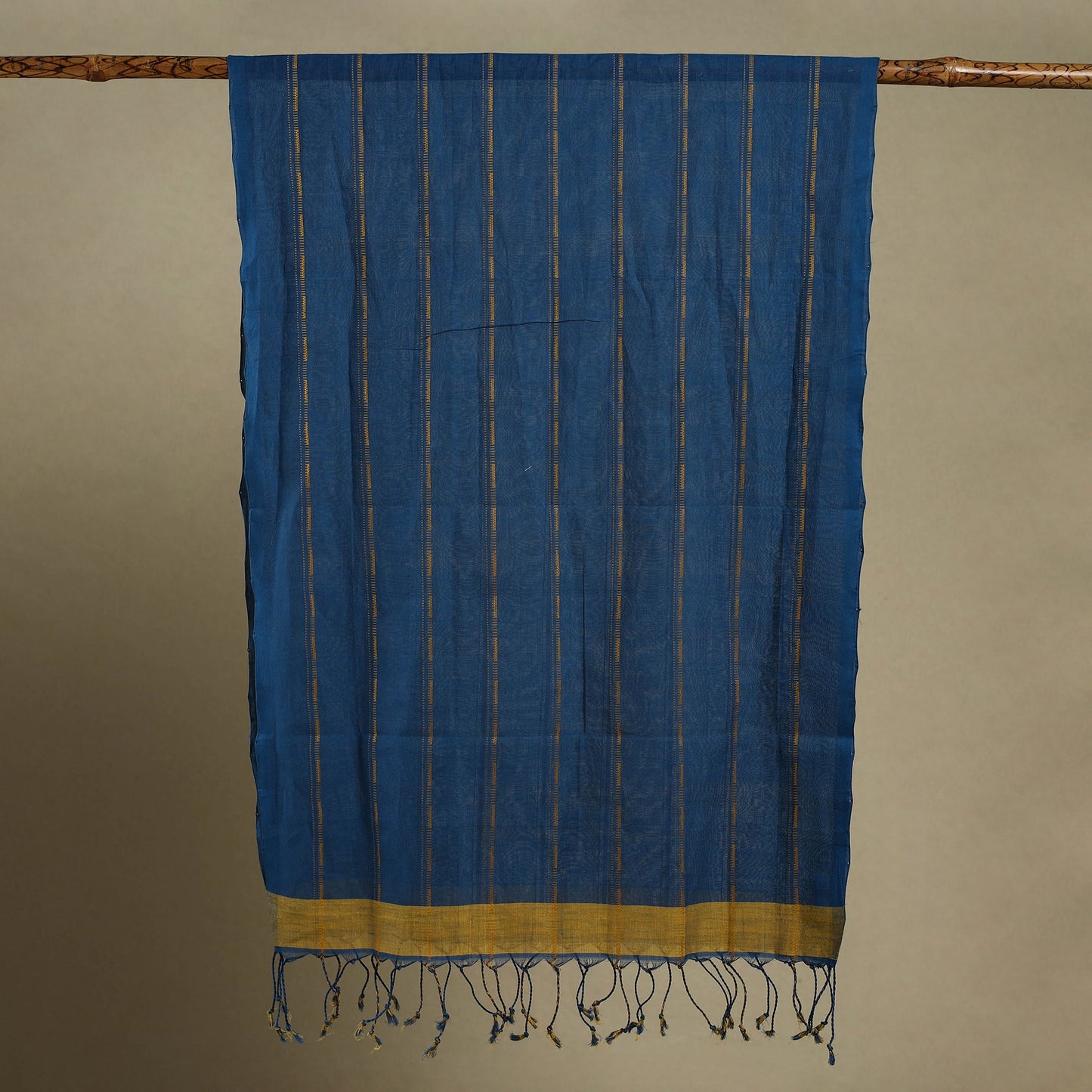 Blue Handloom Cotton Srikakulam Jamdani Stole with Tassels