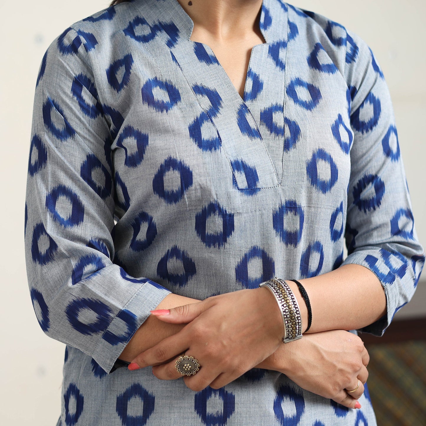 Blue - handloom cotton straight pochampally ikat kurta 10