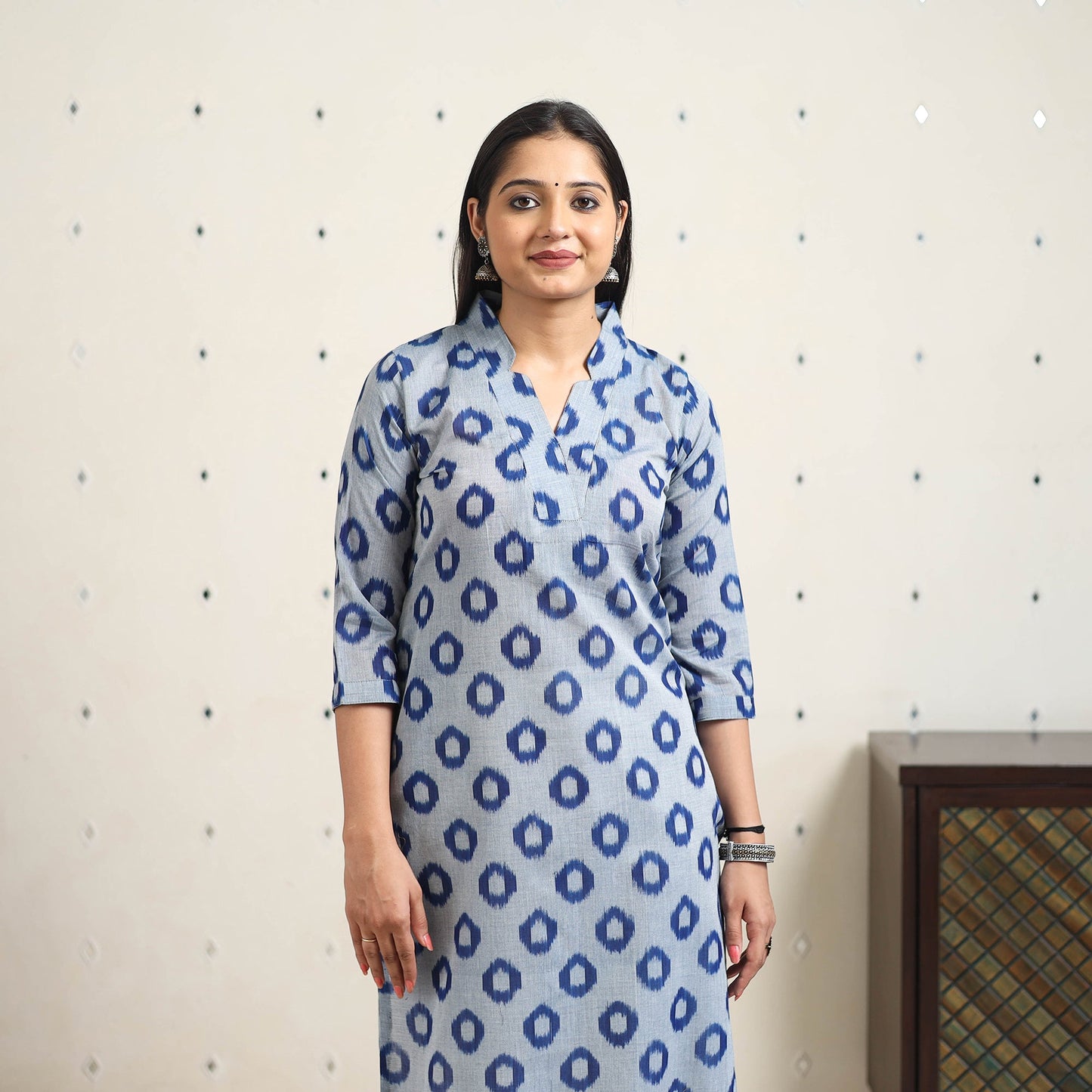 Blue - handloom cotton straight pochampally ikat kurta 10