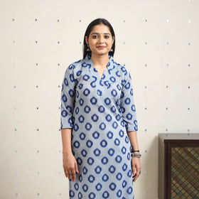 Blue - handloom cotton straight pochampally ikat kurta 10