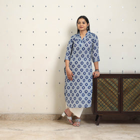 Blue - handloom cotton straight pochampally ikat kurta 10