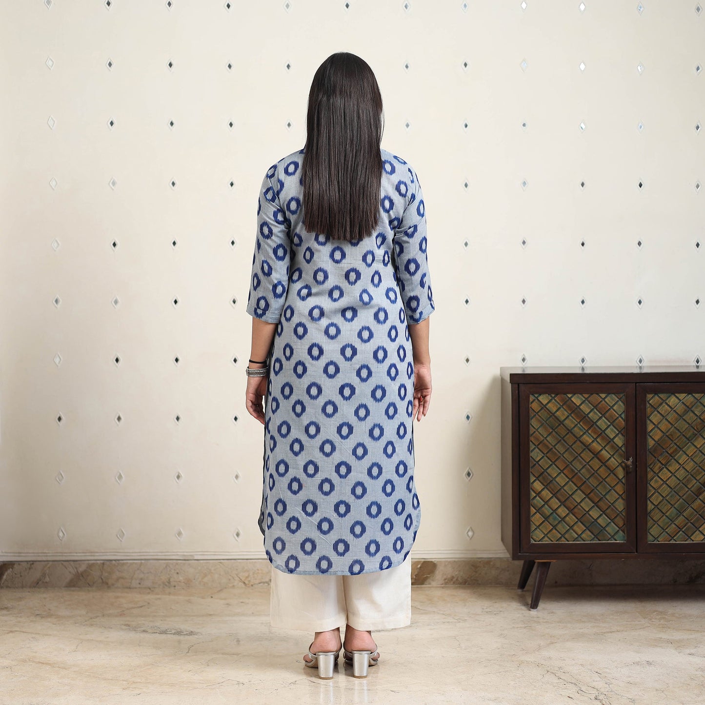Blue - handloom cotton straight pochampally ikat kurta 10