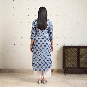 Blue - handloom cotton straight pochampally ikat kurta 10