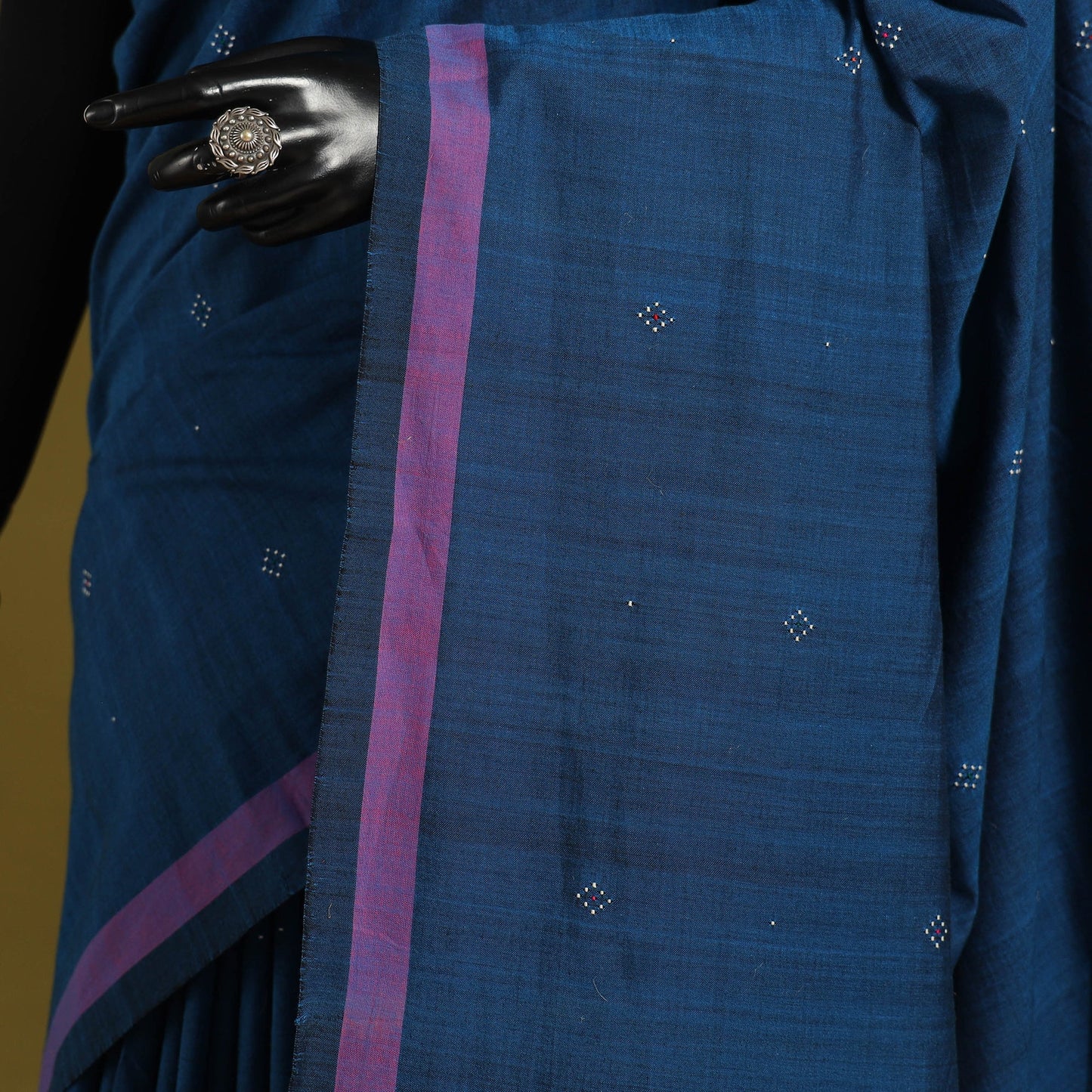 Blue - handloom cotton tangaliya saree with tassels 08