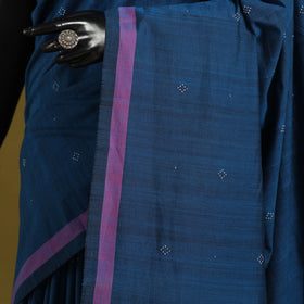 Blue - handloom cotton tangaliya saree with tassels 08