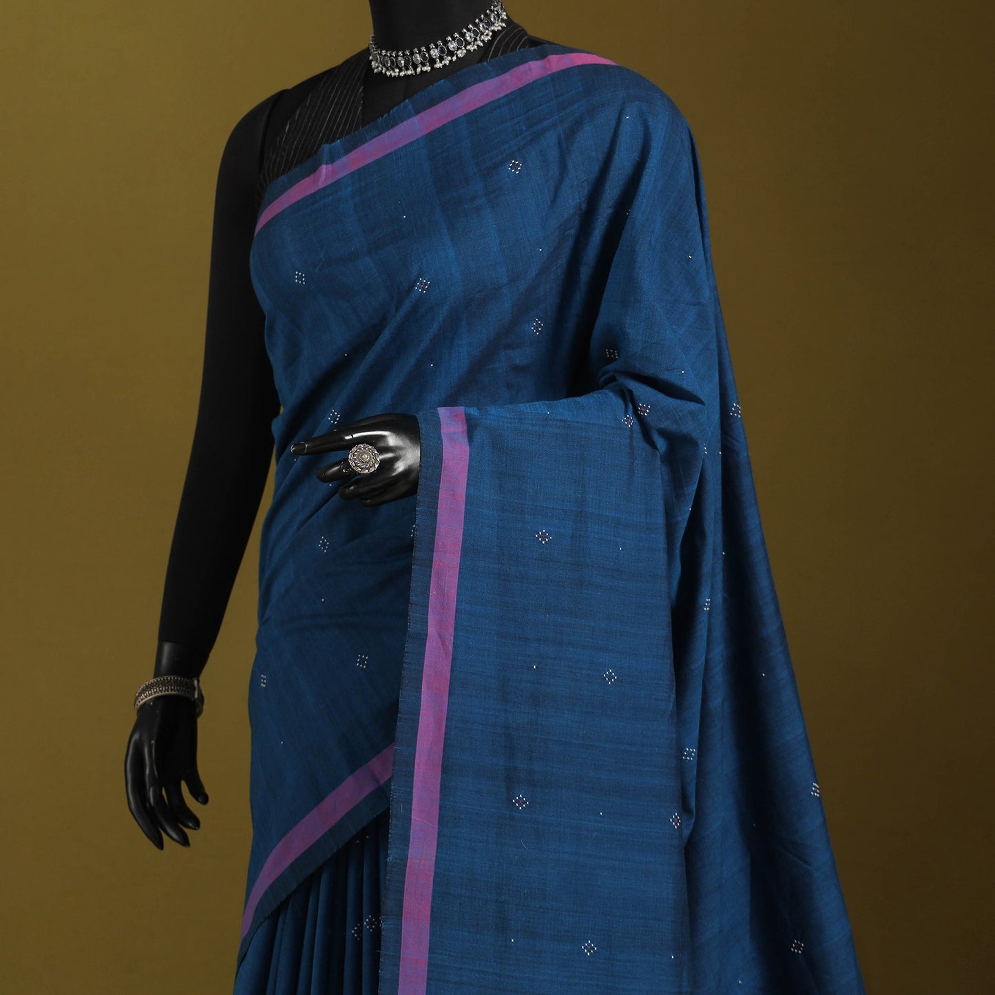 Blue - handloom cotton tangaliya saree with tassels 08