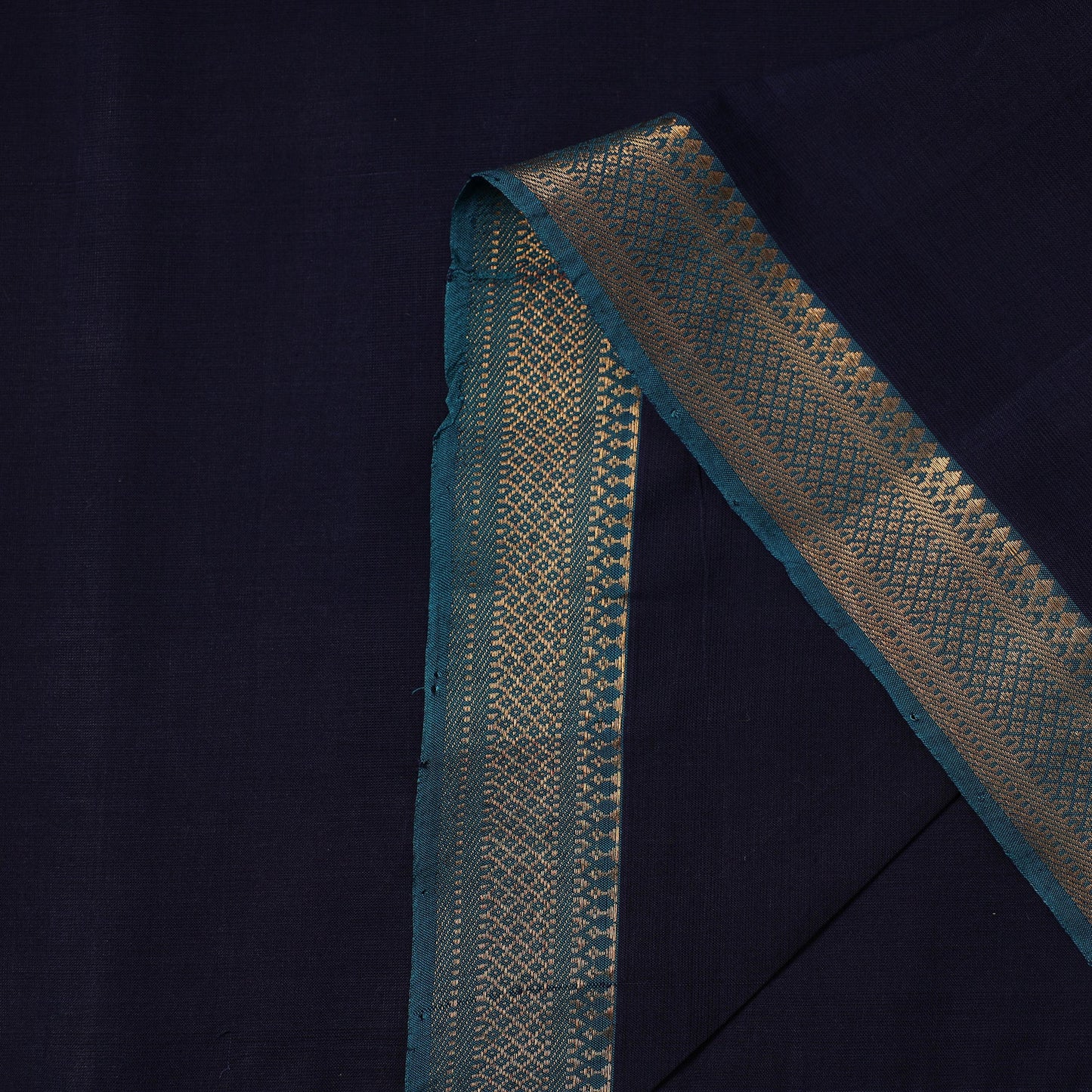 Blue - handloom cotton zari border mangalagiri fabric 12
