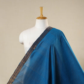 Blue - handloom cotton zari border mangalagiri fabric 15