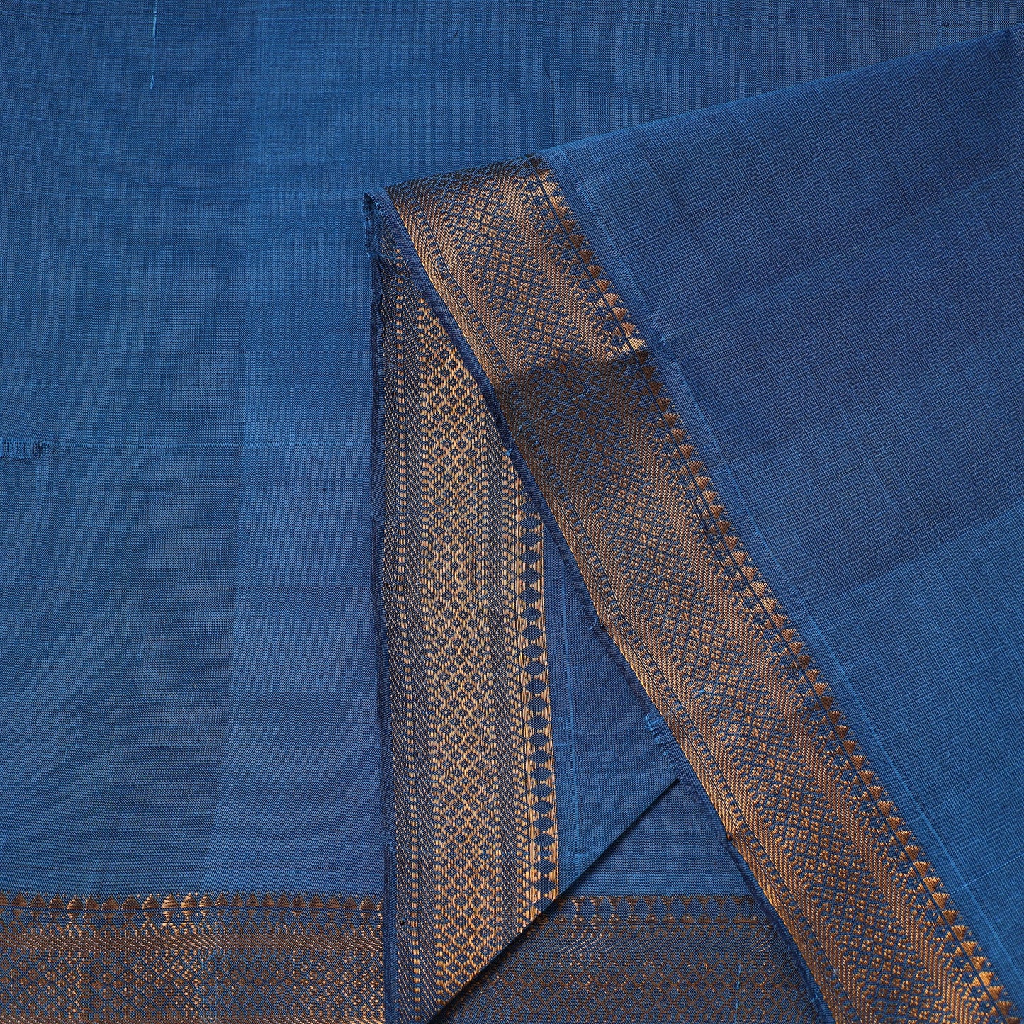 Blue - handloom cotton zari border mangalagiri fabric 15