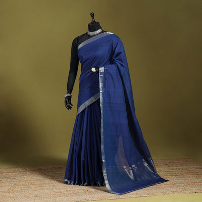 Blue - handloom cotton zari border mangalagiri saree 08