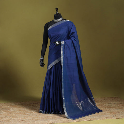 Blue - handloom cotton zari border mangalagiri saree 08