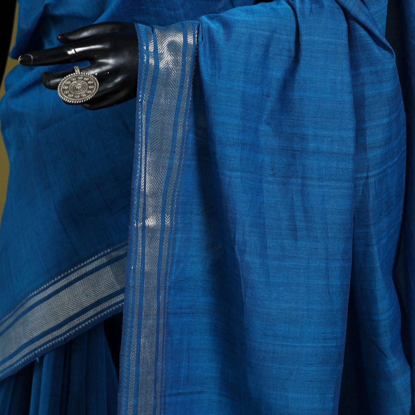 Blue - handloom cotton zari border mangalagiri saree 13