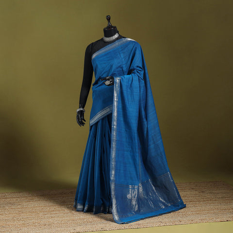 Blue - handloom cotton zari border mangalagiri saree 13