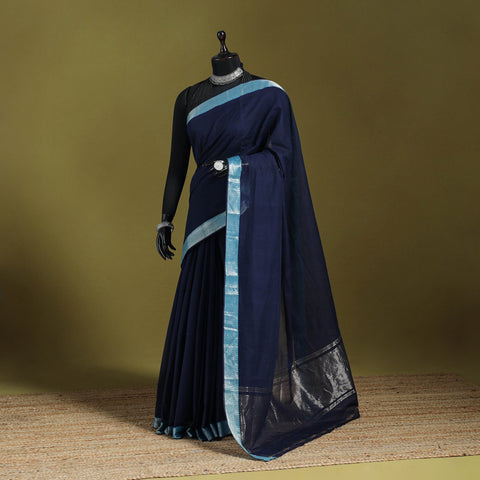 Blue - handloom cotton zari border mangalagiri saree 15