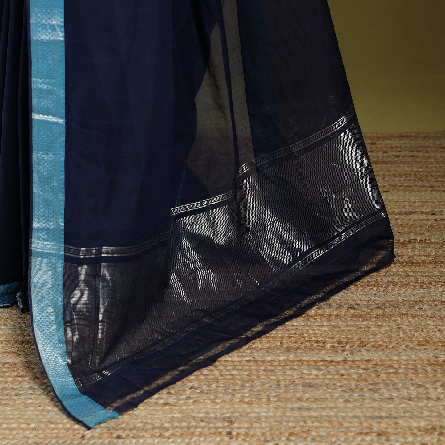 Blue - handloom cotton zari border mangalagiri saree 15