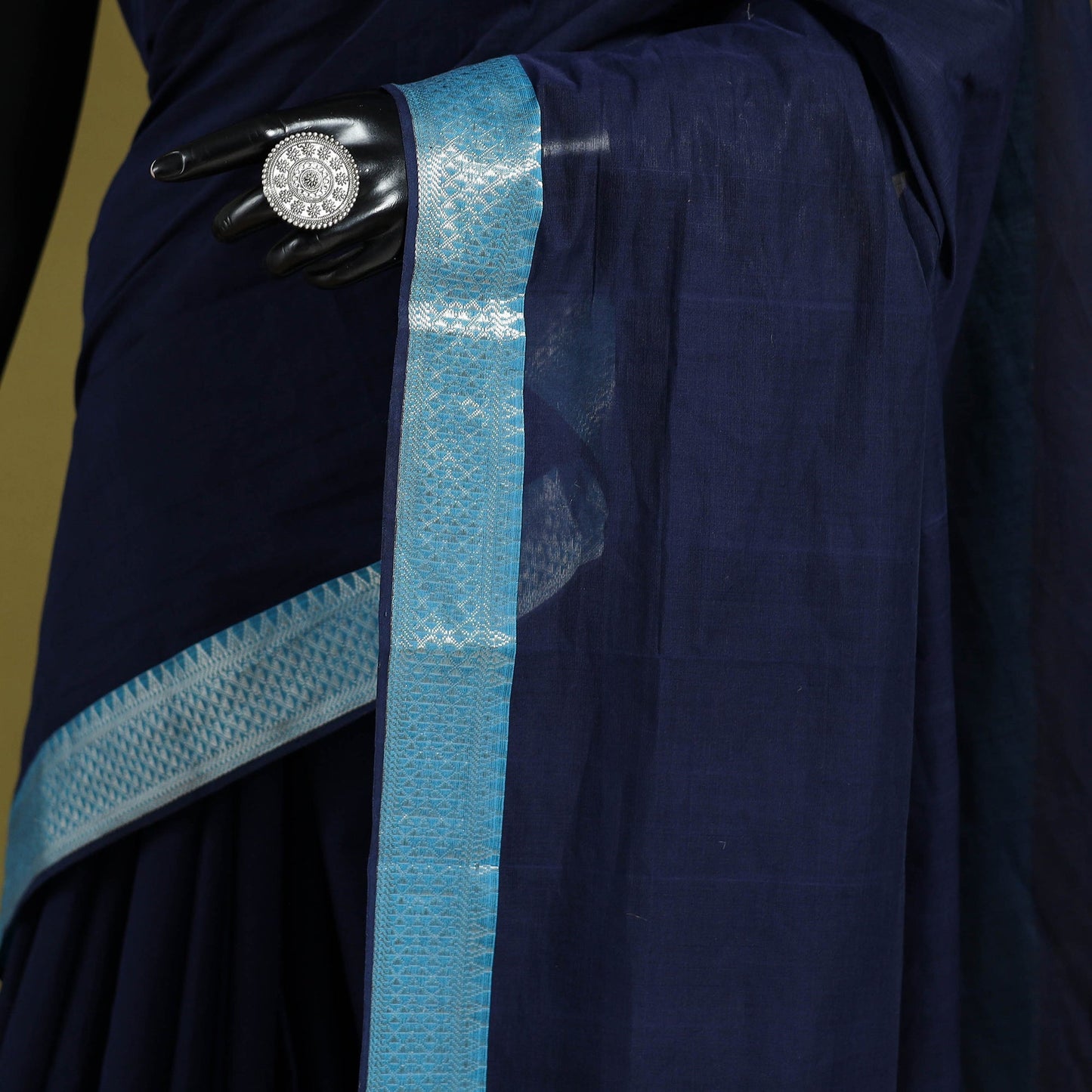 Blue - handloom cotton zari border mangalagiri saree 15