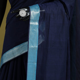 Blue - handloom cotton zari border mangalagiri saree 15