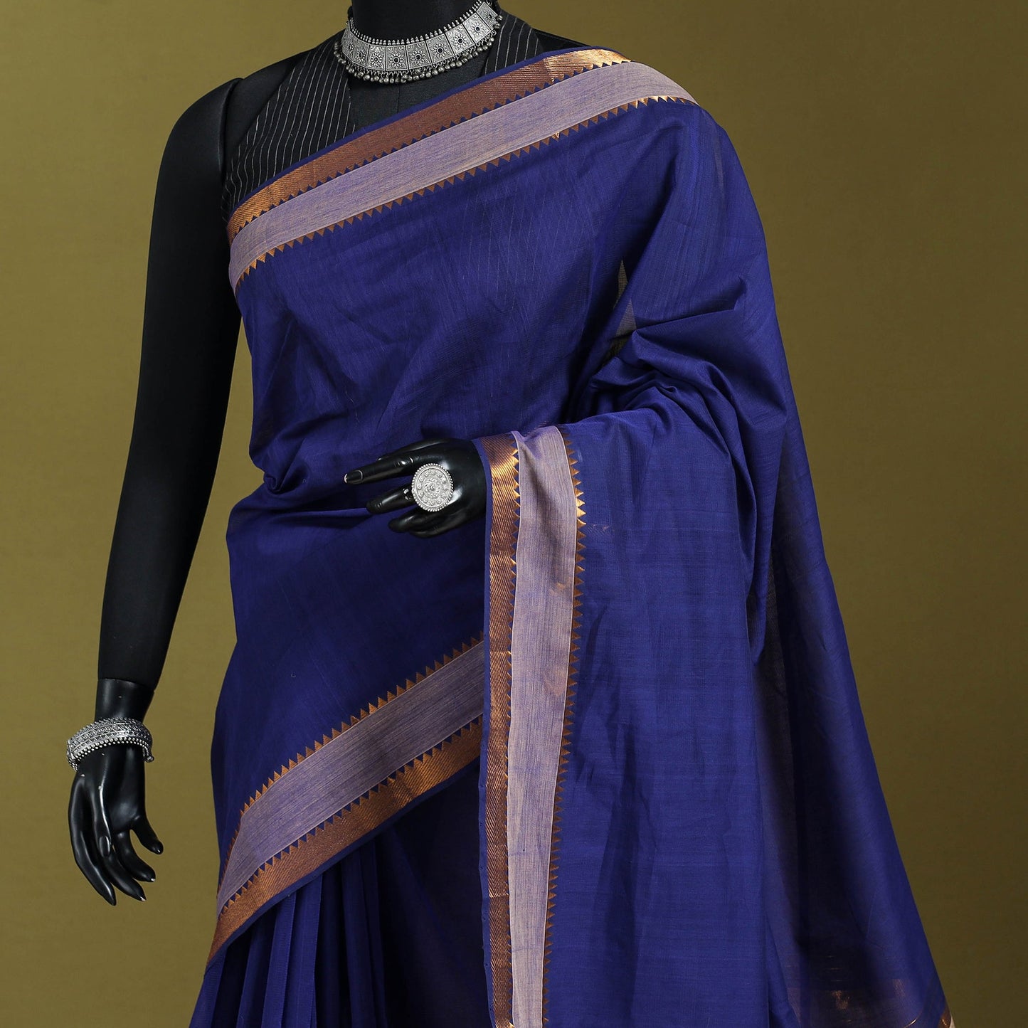 Blue - handloom cotton zari border mangalagiri saree 28