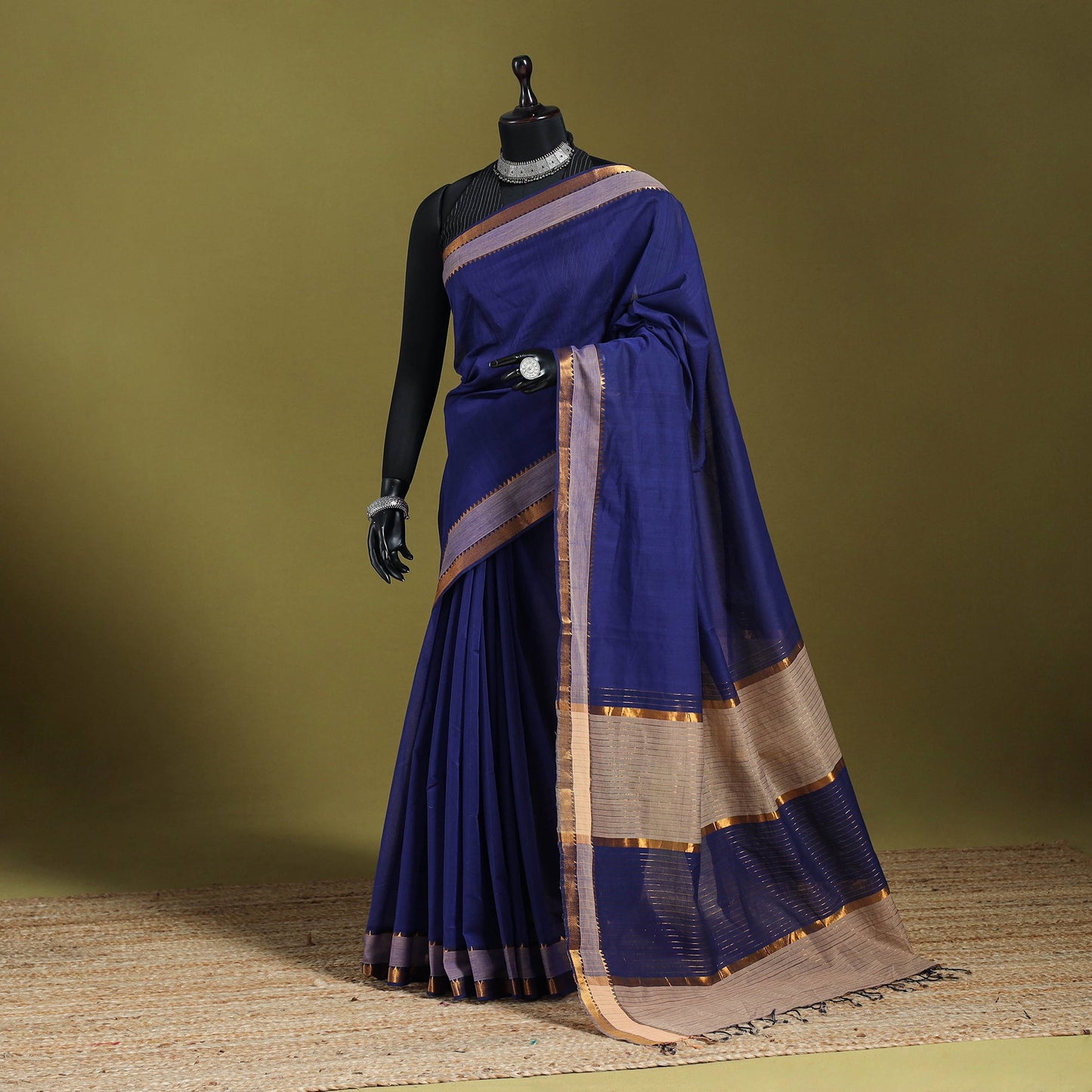 Blue - handloom cotton zari border mangalagiri saree 28