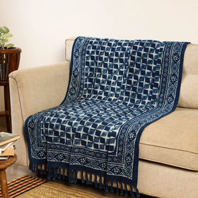 Blue - handloom jaipur cotton sofa throw 02 - handcrafted