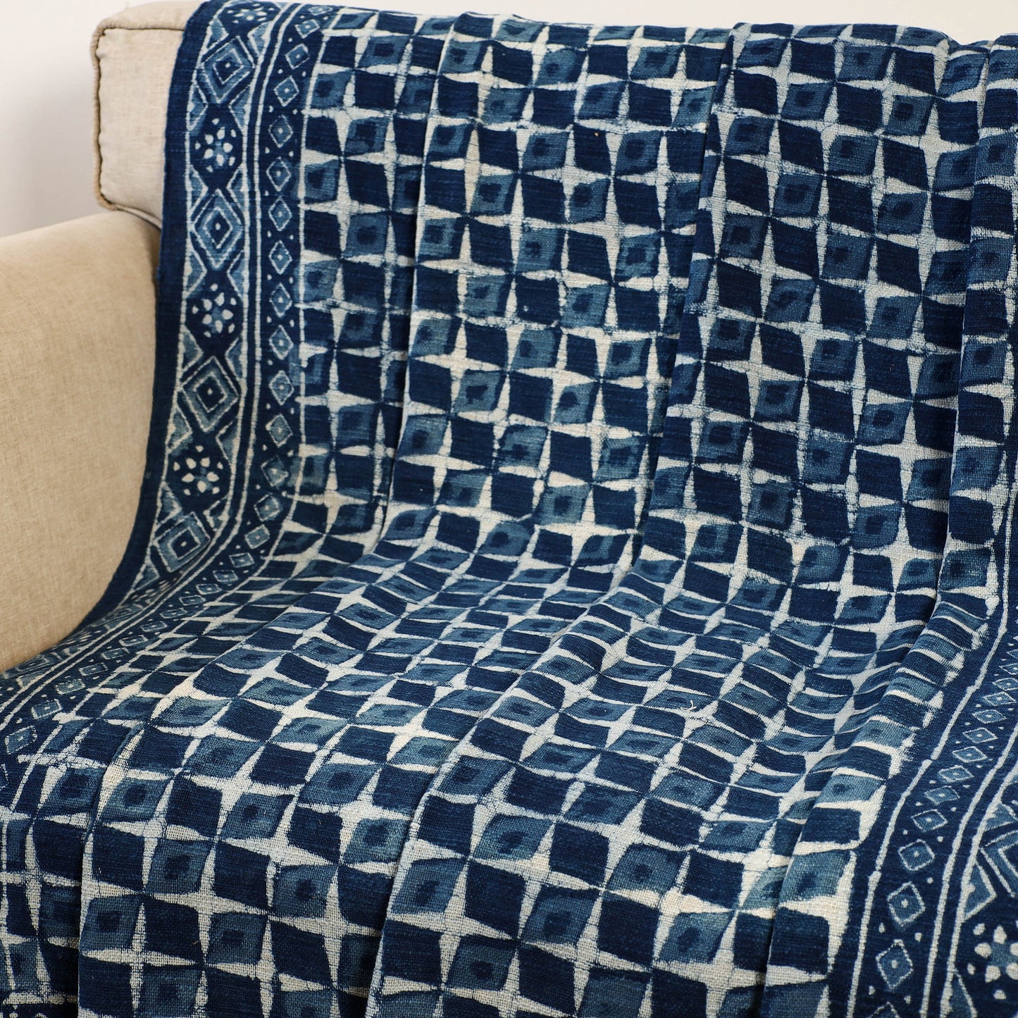 Blue - handloom jaipur cotton sofa throw 02 - handcrafted