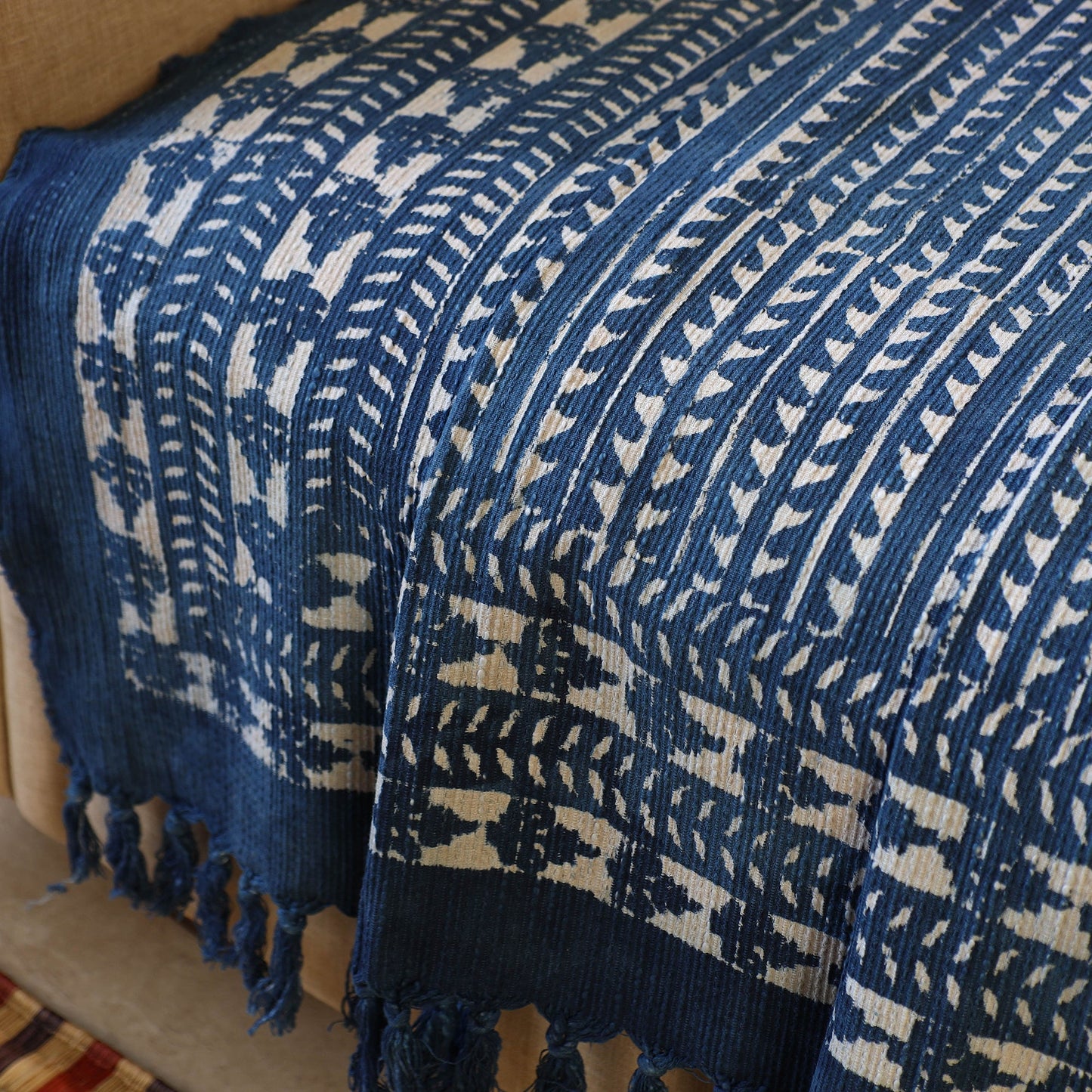 Blue Handloom Jaipur Block Print Cotton Sofa Throw