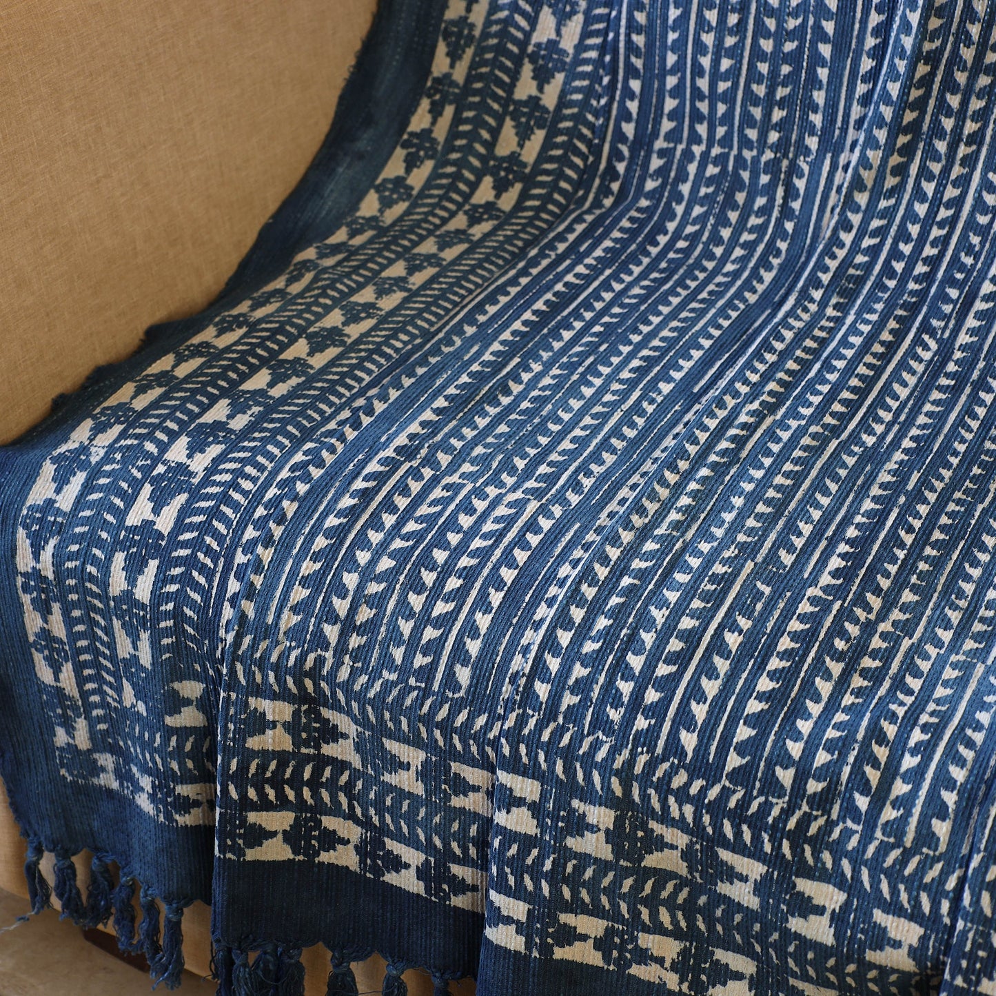 Blue Handloom Jaipur Block Print Cotton Sofa Throw