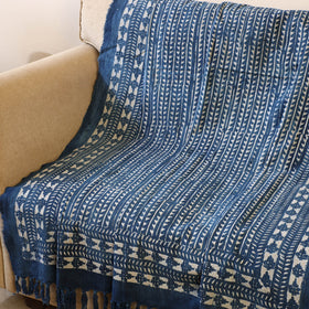 Blue Handloom Jaipur Block Print Cotton Sofa Throw