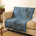 Blue Handloom Jaipur Block Print Cotton Sofa Throw