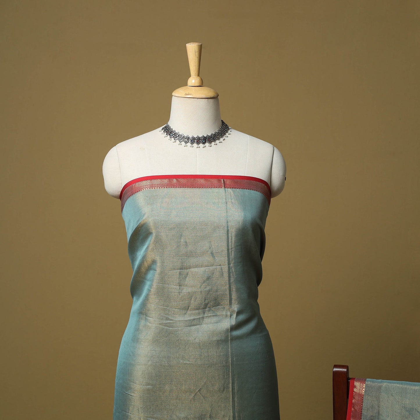 Handloom maheshwari silk tissue zari 2pc unstitched dress