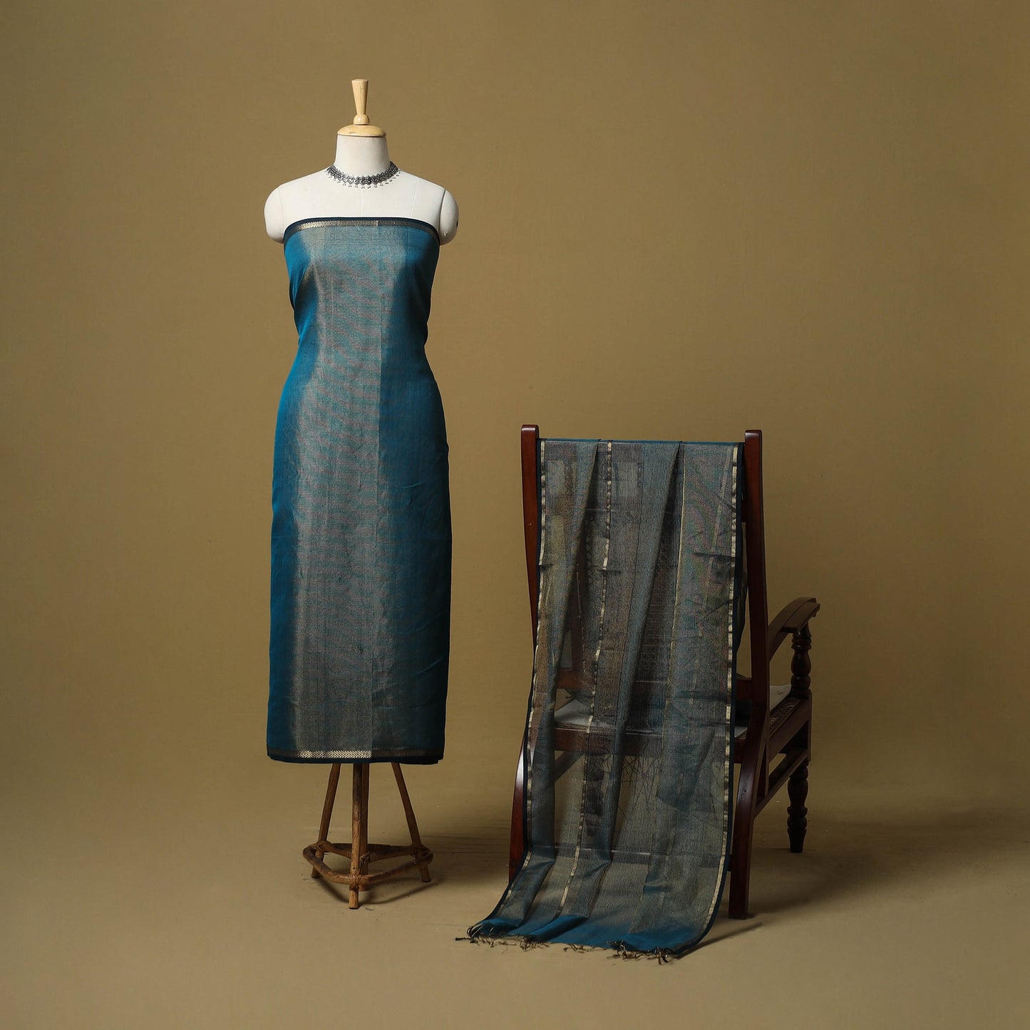 Handloom maheshwari silk tissue zari 2pc unstitched dress