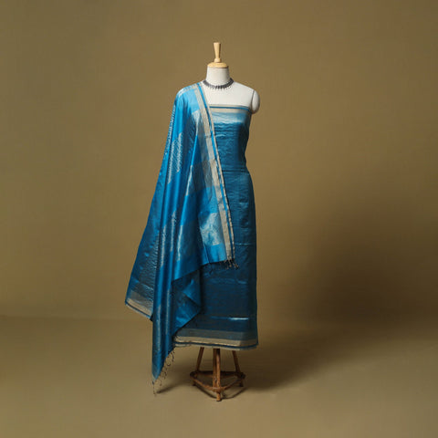 Handloom maheshwari silk tissue zari stripes 2pc unstitched