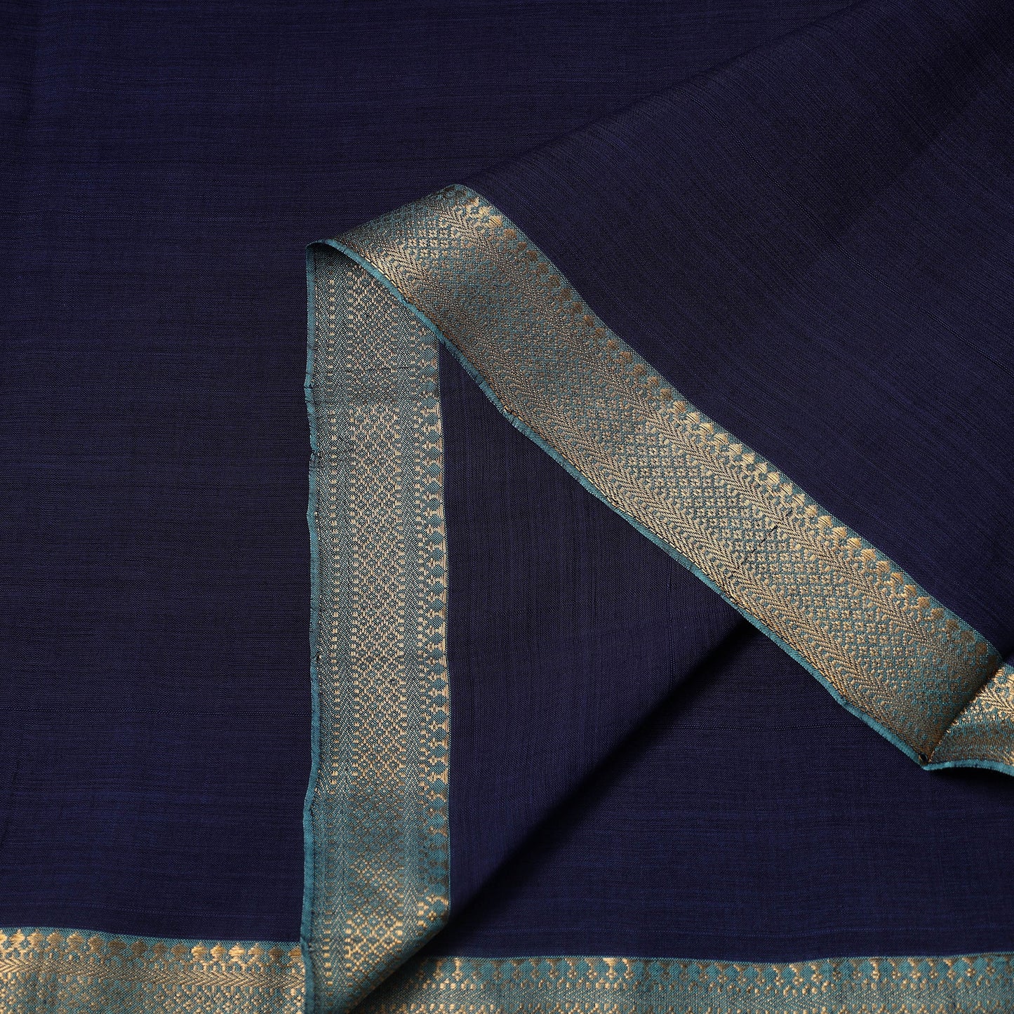 Blue Handloom Mangalagiri Cotton Fabric with Zari Border