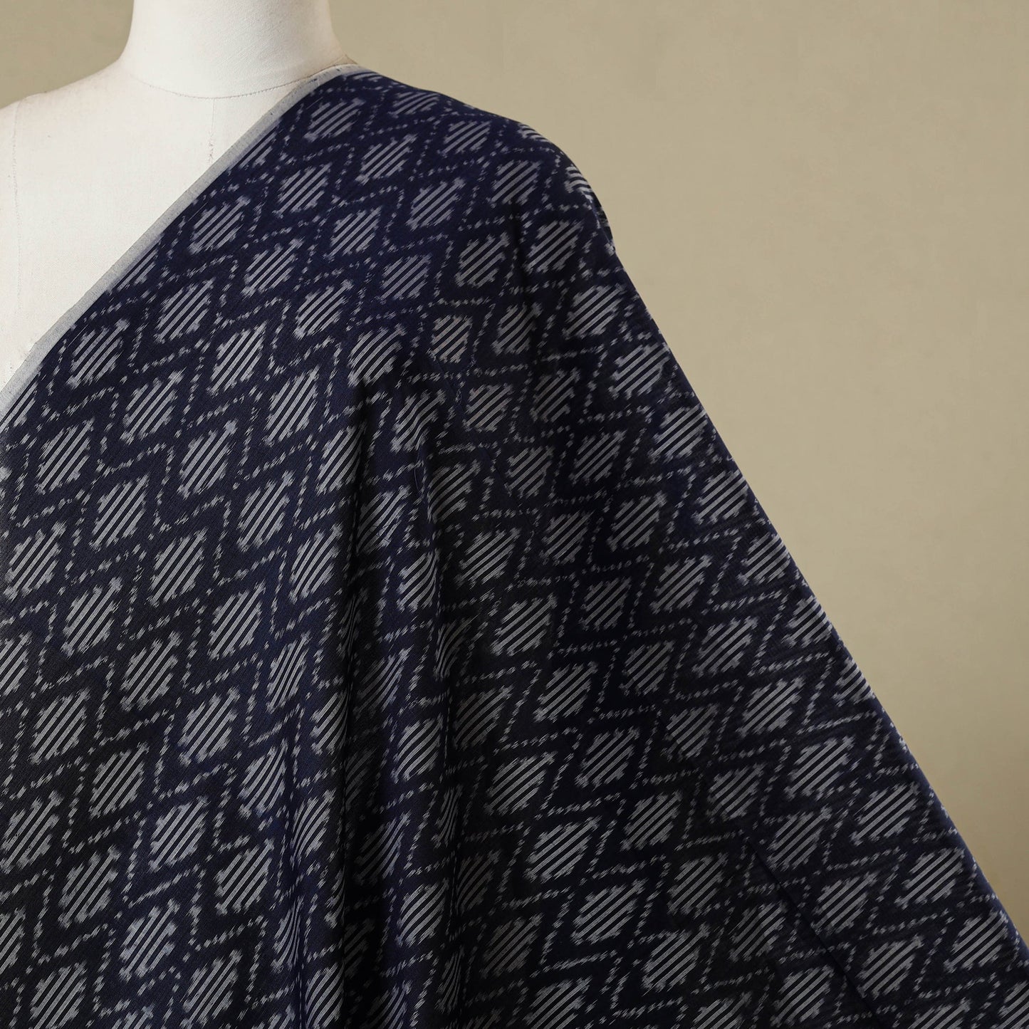 Blue - handloom mercerised cotton pochampally ikat fabric