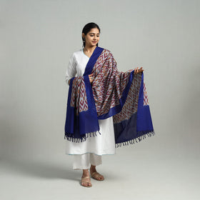 Blue - handloom mercerized cotton pochampally ikat dupatta