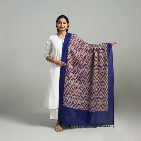 Blue - handloom mercerized cotton pochampally ikat dupatta