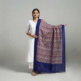 Blue - handloom mercerized cotton pochampally ikat dupatta