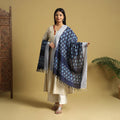 Blue Handloom Mercerized Cotton Pochampally Ikat Dupatta