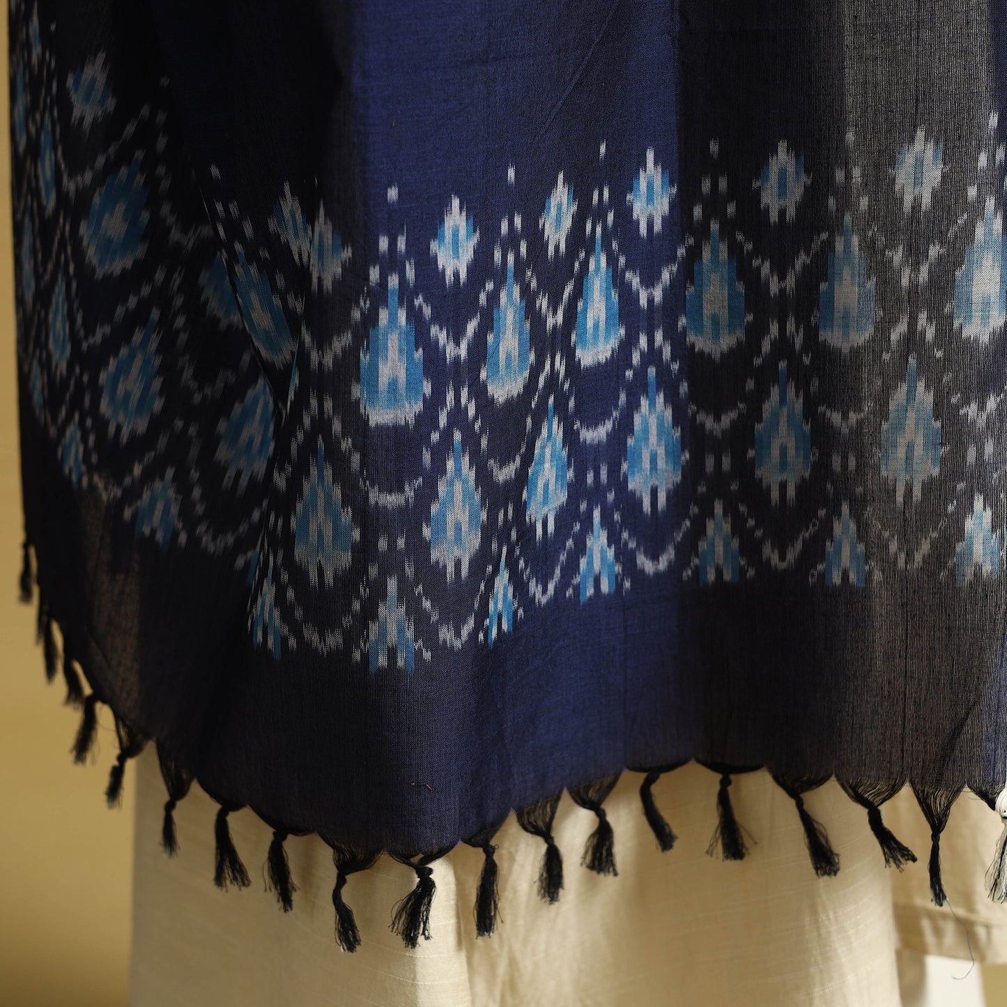 Blue Handloom Mercerized Cotton Pochampally Ikat Dupatta