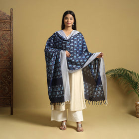 Blue Handloom Mercerized Cotton Pochampally Ikat Dupatta