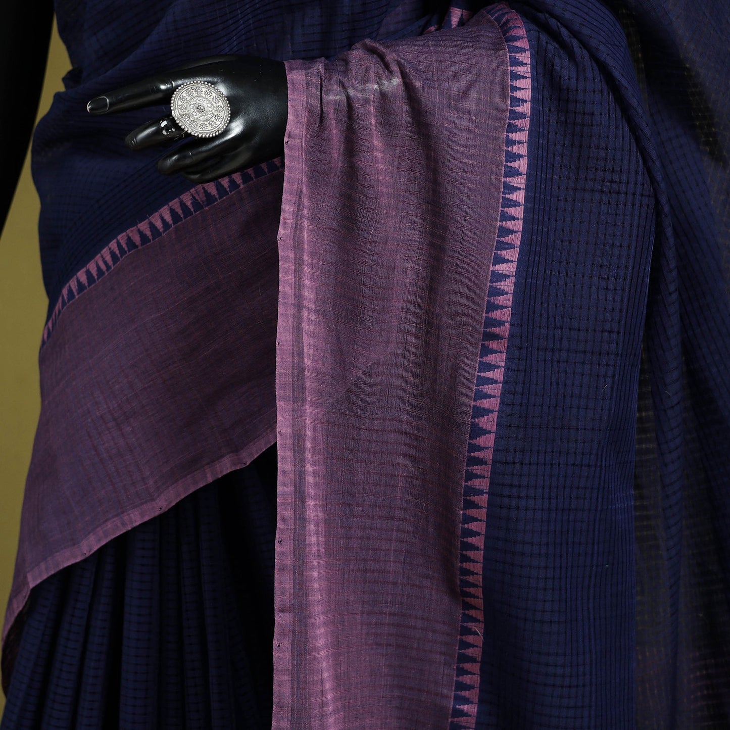 Blue - handloom missing checks cotton thread border