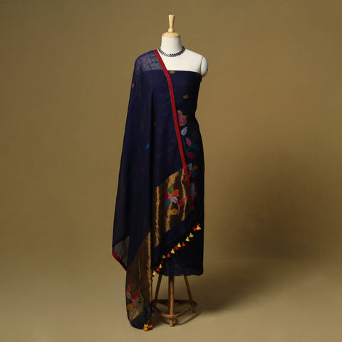 Handloom phulia jamdani linen silk 2pc unstitched dress