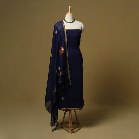 Handloom phulia jamdani linen silk 2pc unstitched dress