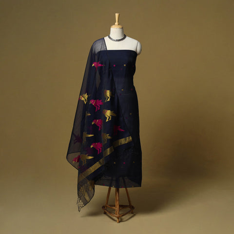 Blue - handloom phulia jamdani muslin 2pc unstitched dress