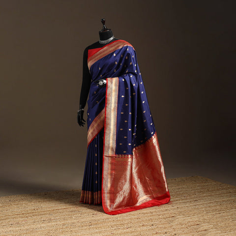 Blue - handloom pure katan silk kaduwa zari buti banarasi